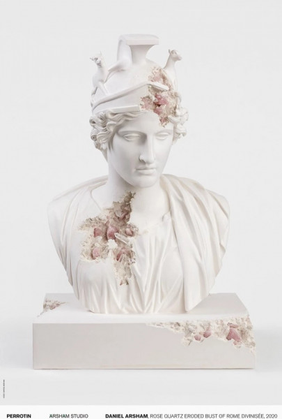 Daniel Arsham. Rose Quartz Eroded Bust of Rome Divinisée, 2020