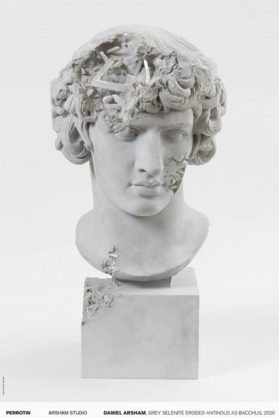 Daniel Arsham: Grey Selenite Eroded Antinous as Bacchus, 2020